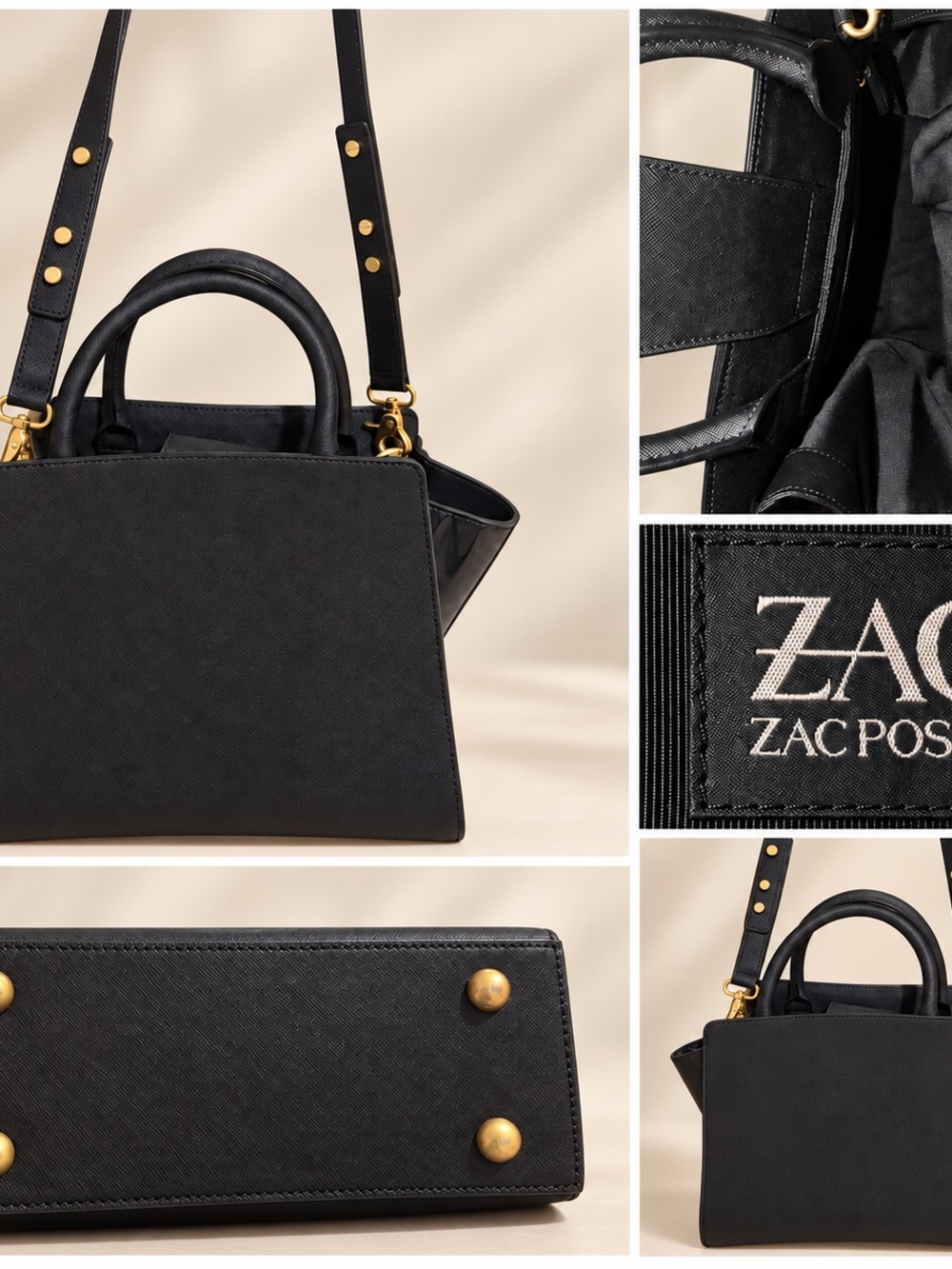 ZAC Zac Posen Black Top-Handle Shoulder Bag with Gold Hardware